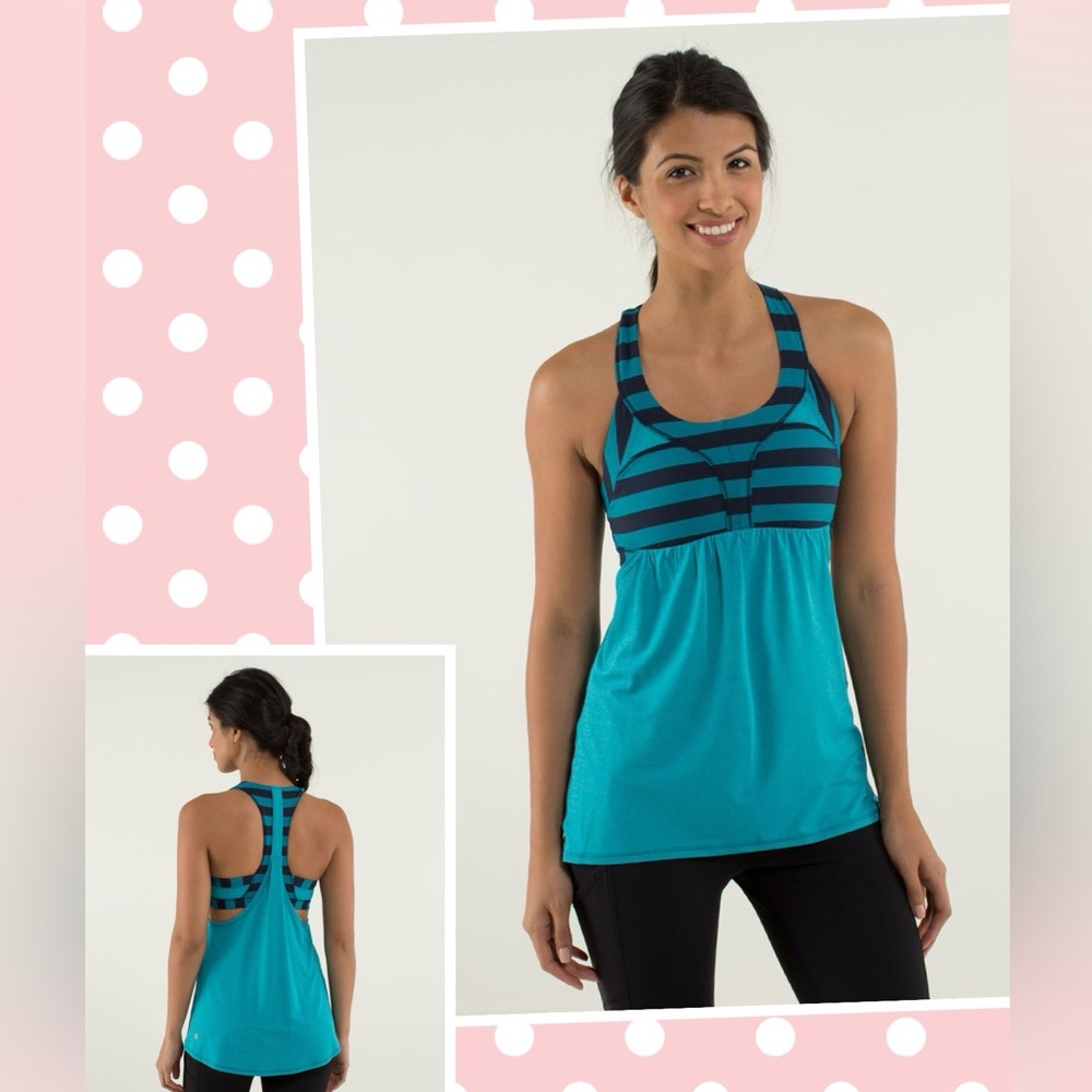 NWOT Lululemon 2-In-Run Tank Top in Surge / Micro Macro Stripe Surge (Size 8)